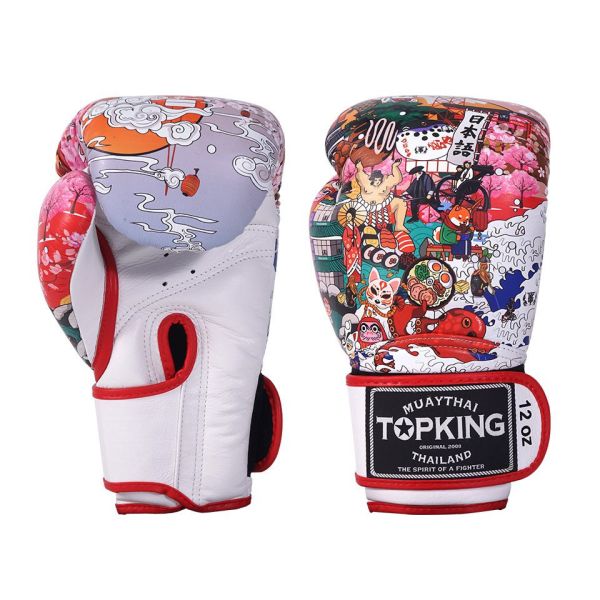 TOP KING TKB 日本風 白底紅款 12oz 真皮 拳擊手套 拳套,TKB,拳擊,踢拳,泰拳,拳擊