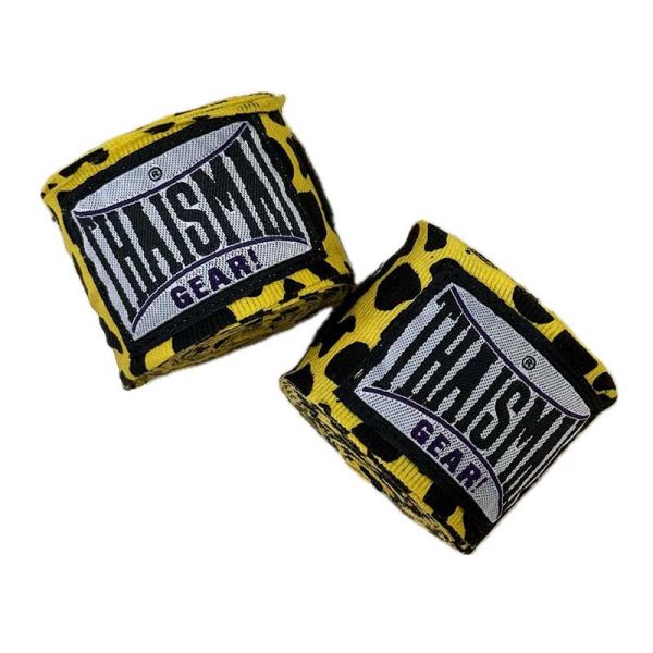 THAISMAI 手綁帶 4.5米 黃色豹紋 手綁帶,棉質,彈性,泰拳,THAISMAI,黃色,拳擊