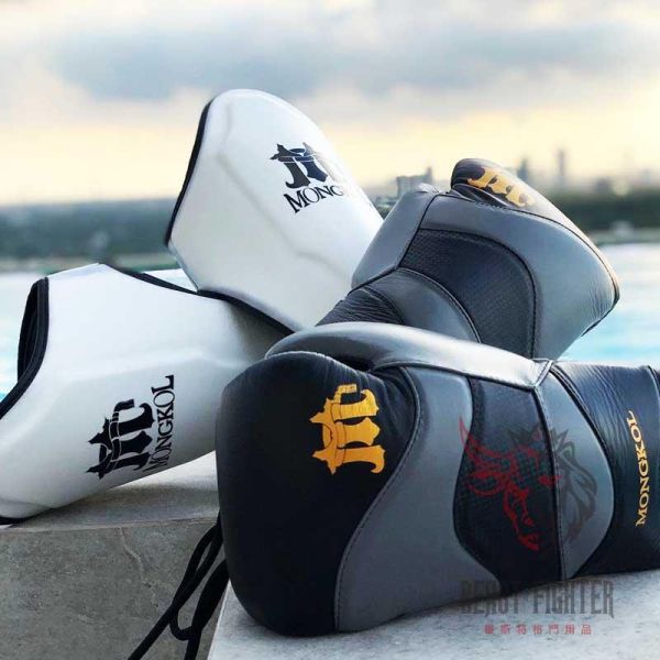 MONGKOL 蒙坤 12oz 雙腕帶 黑灰 真皮 拳擊手套 拳套,MONGKOL,拳擊,踢拳,泰拳,拳擊,黑色