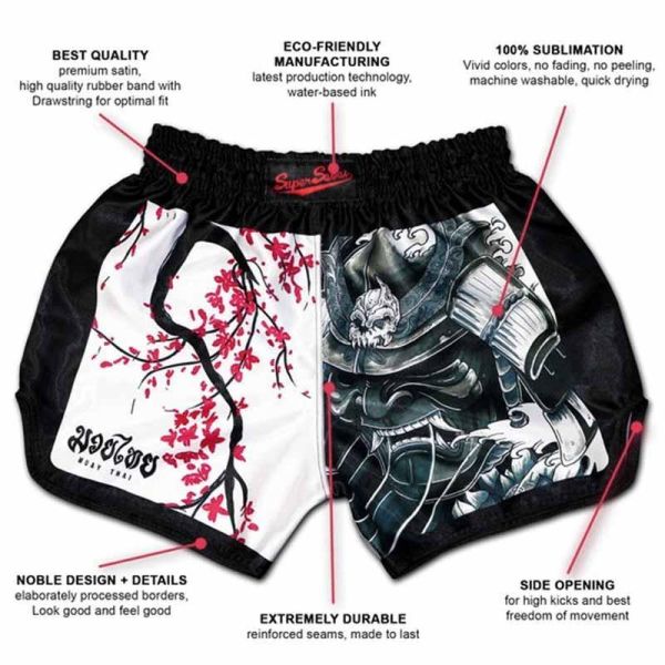 Muay Thai 櫻花武士 S / M / 2XL泰拳褲 武士,泰拳褲,運動褲,拳擊,踢拳,泰拳,康納,黑色,櫻花