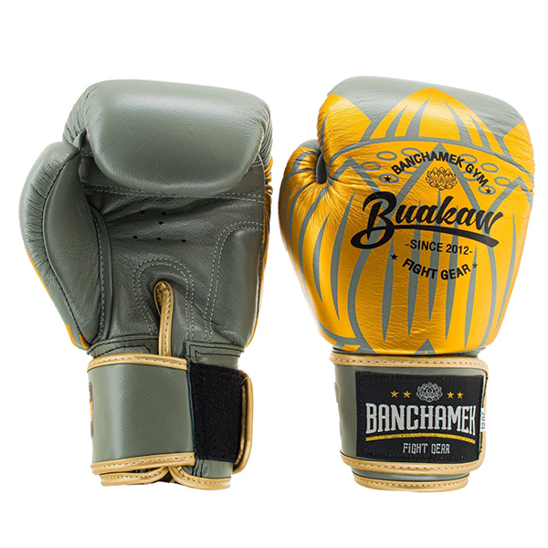Buakaw 播求 12oz 真皮 灰金 拳套 拳套,泰拳,踢拳,拳擊