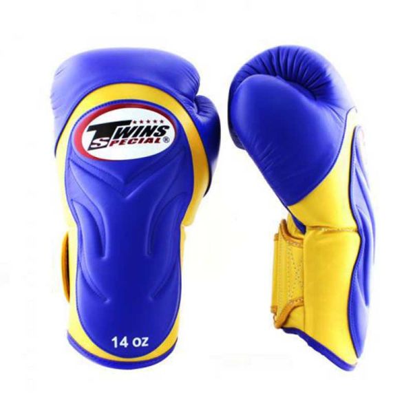 TWINS BGVL6 14oz 藍黃款 長版 真皮 拳擊手套 格鬥裝備,拳套,泰拳,TWINS,藍色,拳擊,踢拳
