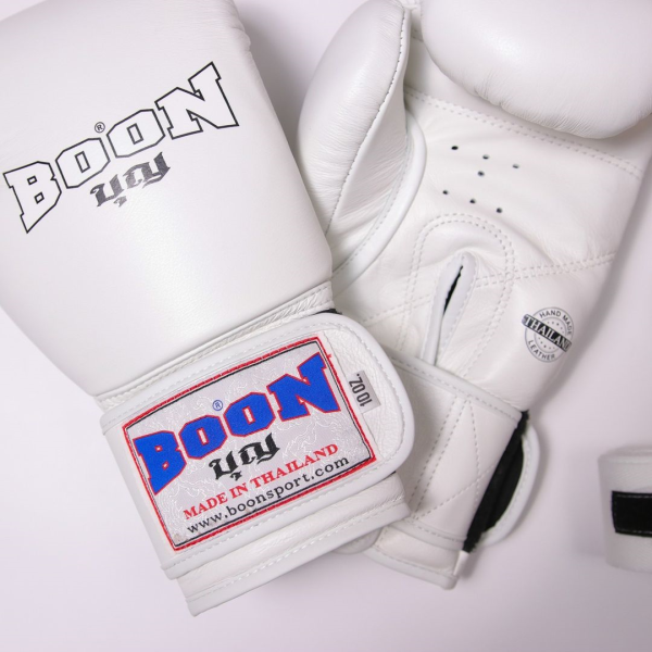 Boon 經典款 14oz 白色 真皮 拳擊手套 格鬥裝備,拳套,泰拳,BOON,白色,拳擊,踢拳