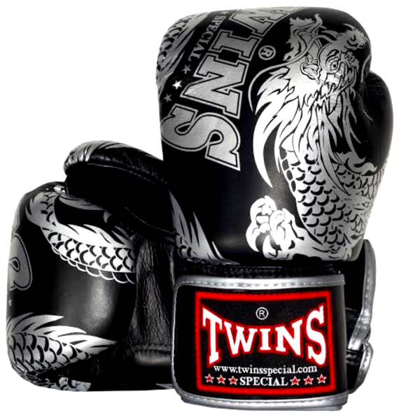 TWINS 銀黑 遊龍 12oz 真皮 拳擊手套 格鬥裝備,拳套,泰拳,TWINS,黑色,拳擊,踢拳