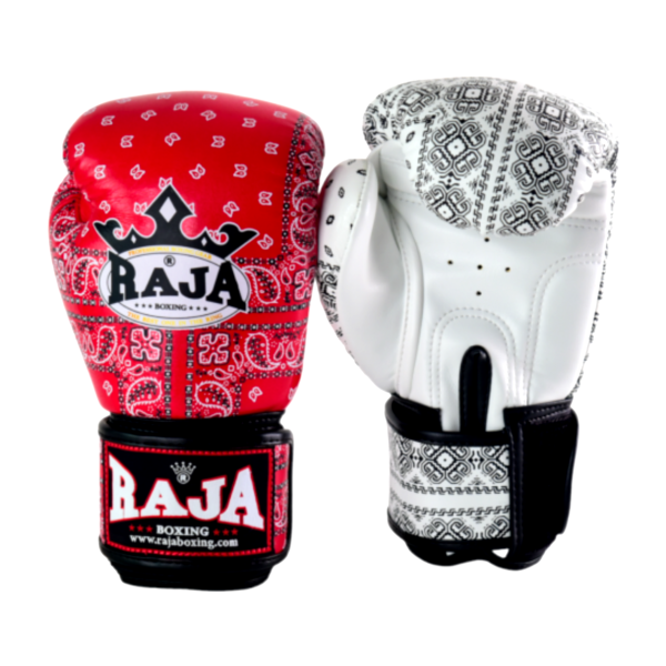 RAJA 印度拼花 紅白款 14oz 真皮 拳擊手套 拳套,RAJA,拳擊,踢拳,泰拳,拳擊