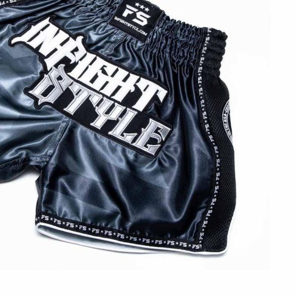 INFIGHT STYLE 黑色復古緞面 S / M / XL 泰拳褲 泰拳褲,泰國,拳擊,黑色,MMA,踢拳