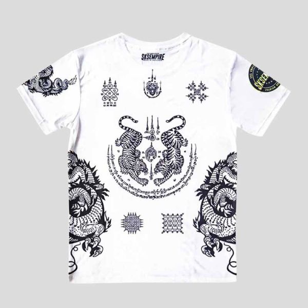 SKS Sakyant 白色 S / M / L / XL 龍虎相爭 T恤 排汗運動衣 SKS,上衣,休閒上衣,泰拳,老虎,白色,休閒服飾,排汗衫