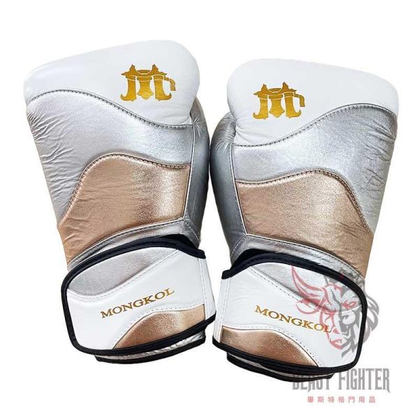 MONGKOL 蒙坤 12oz 雙腕帶 白金 真皮 拳擊手套 拳套,MONGKOL,拳擊,踢拳,泰拳,拳擊,白色