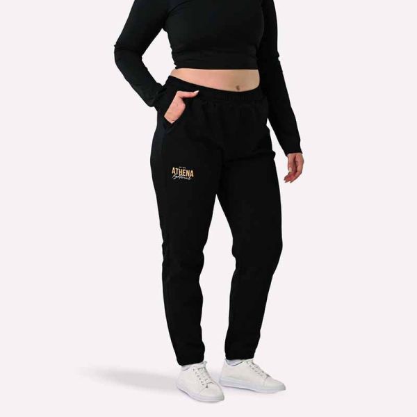 ATHENA 經典素色 運動棉褲 M 黑金 戶外穿搭,休閒褲子,ATHENA,黑色,棉褲,休閒服飾, 運動褲