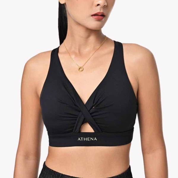ATHENA 運動內衣 S / M / L / XL 赫拉 V 領扭結 黑色 運動內衣,bra,泰拳,ATHENA,黑色,重訓,有氧