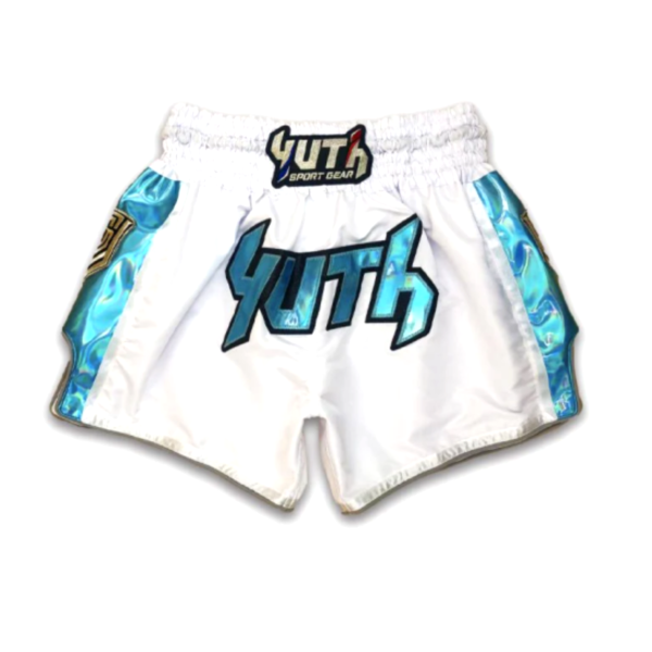 YUTH 芭達雅 M 白色亮藍 亮面 泰拳褲 運動短褲 YUTH,泰拳褲,運動褲,拳擊,踢拳,泰拳,