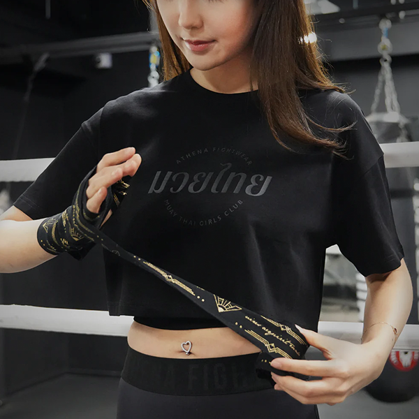 ATHENA 運動上衣 M 黑色 短版 T 卹 泰拳女孩俱樂部 上衣,休閒上衣,泰拳,ATHENA,黑色,短版上衣,休閒服飾