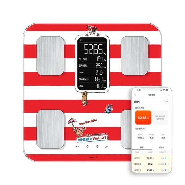 AtfleeTW韓國 TX智慧體脂計(紅白條紋款)-Where's Wally?威利在哪裡聯名款 TX 智慧體脂計,atflee體脂計,家用體脂機,4.8吋體重/體脂/BMI,APP 同步 18 項數據,紫色智慧體脂計,韓國授權體脂計,居家健康管理,10 人共用體脂計,體重體脂紀錄,Where's Wally ,威利在哪裡,聯名款