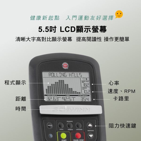 Schwinn 510R 斜臥式健身車 護膝健身車, 高背支撐,長輩復健推薦,銀髮族健身器材,安全復健運動,靜音訓練,人體工學設計,靜音健身車,物理治療器材,下肢復健,喬山