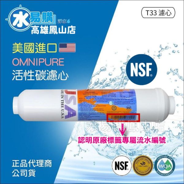 【水易購淨水】美國進口OMNIPURE - 小T33後置顆粒活性炭濾心NSF認證*正品代理商公司貨* 