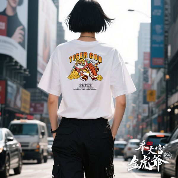新港奉天宮金虎爺認證授權/文字純棉T恤 T恤 新港奉天宮金虎爺認證授權 文字純棉T恤-白
