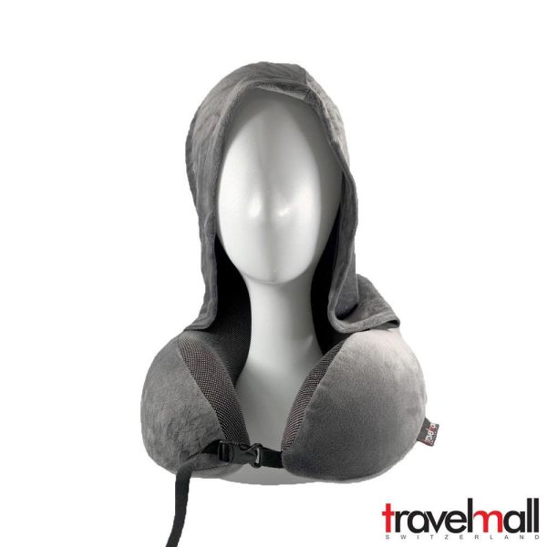 Travelmall 舒適記憶連帽旅行頸枕 灰色 