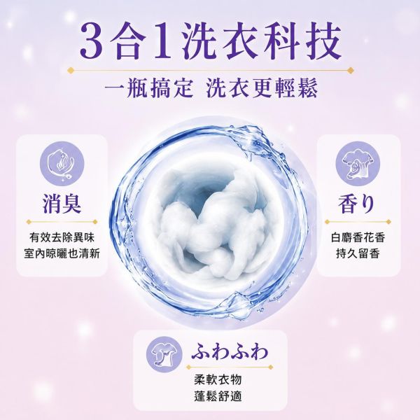 日本 P&G 寶僑 BOLD 3in1 濃縮柔軟洗衣精 610/680g瓶裝｜柔軟劑+洗衣精+除臭 日本P&G,BOLD,寶僑,BOLD洗衣精,P&G洗衣精,日本洗衣精,濃縮洗衣精,3in1洗衣精,三合一洗衣精,柔軟洗衣精,柔軟劑洗衣精,抗菌除臭,除臭洗衣精,室內晾曬,室內曬衣,持久留香,一次漂洗,省水洗衣精,濃縮洗劑,陽光皂香,華麗花香,白麝香,日本進口,衣物清潔,洗衣用品,永森生活補給站
