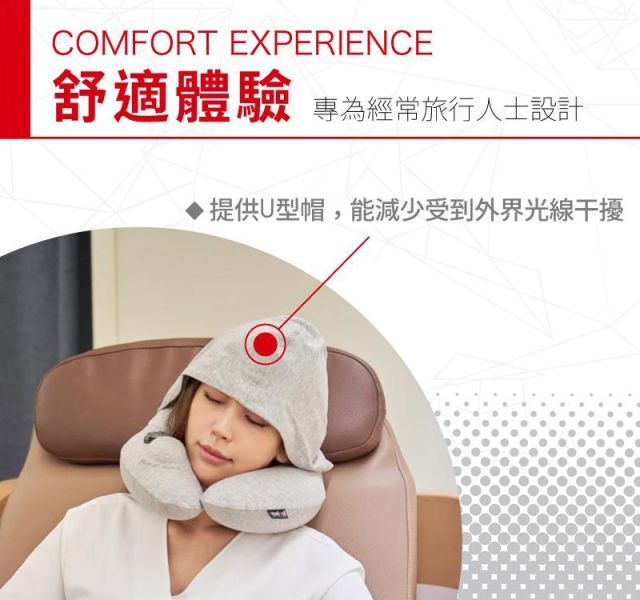 Travelmall 舒適記憶連帽旅行頸枕 灰色 