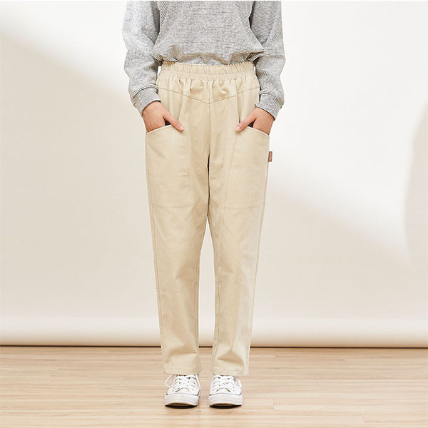 磨毛絨感剪接設計修身長褲-共2色 