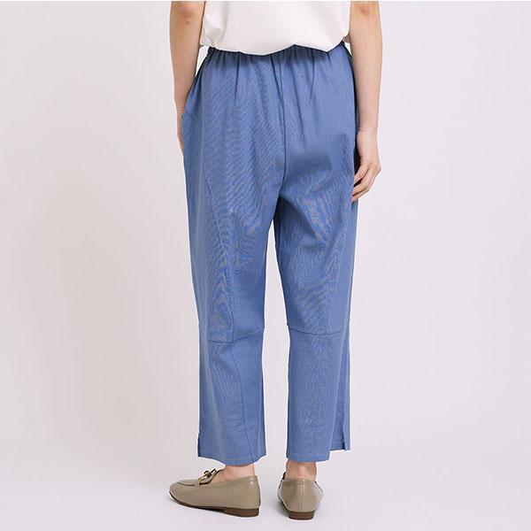 透氣棉麻剪接設計修身長褲-共2色 