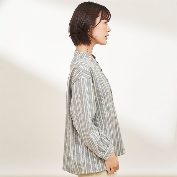 磨毛感直條半開襟上衣-共2色 
