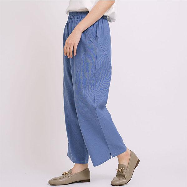 透氣棉麻剪接設計修身長褲-共2色 