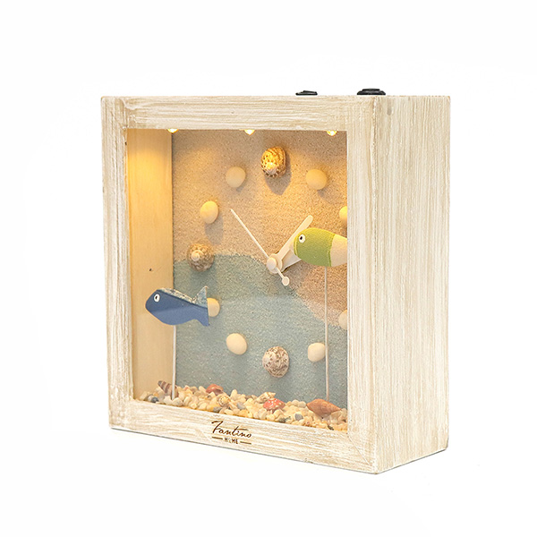 海洋深呼吸 手工木作時鐘-魚魚悠游 家居品, 時鐘, 原木時鐘, 海洋時鐘, 手工時鐘, 療癒時鐘
