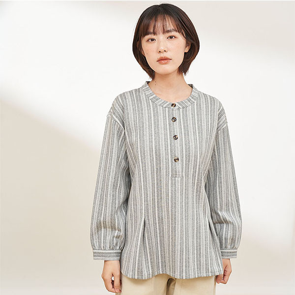 磨毛感直條半開襟上衣-共2色 