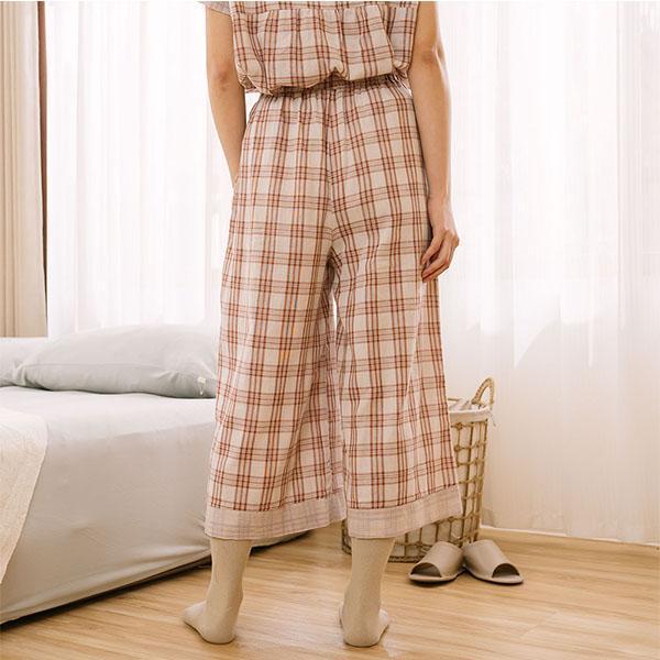 輕薄透氣格紋重紗寬褲-共2色 