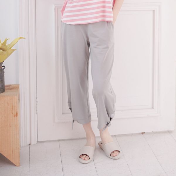 UMORFIL膠原蛋白綁結九分褲-灰 睡衣,家居服,居家服,家居褲,居家褲,舒服睡衣,umorfil,膠原蛋白紗,美膚膠原蛋白,有機棉,親膚