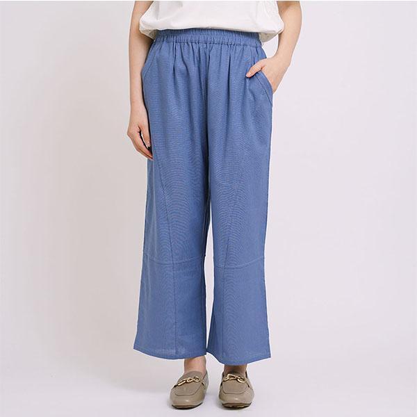 透氣棉麻剪接設計修身長褲-共2色 