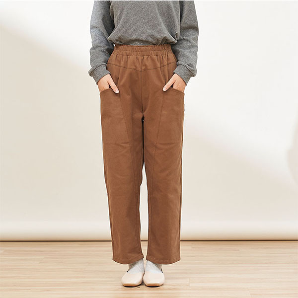 磨毛絨感剪接設計修身長褲-共2色 