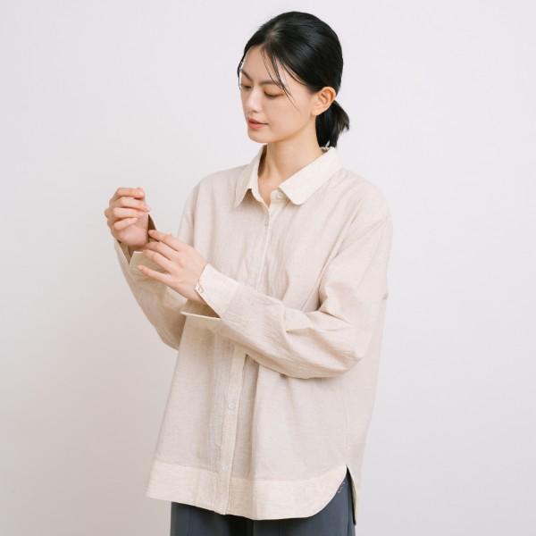 棉麻感刺繡拼接純棉開襟衫-共2色 棉麻感刺繡拼接純棉開襟衫,外出服,上衣,棉,米杏色,藍色,FANTINO,凡第諾