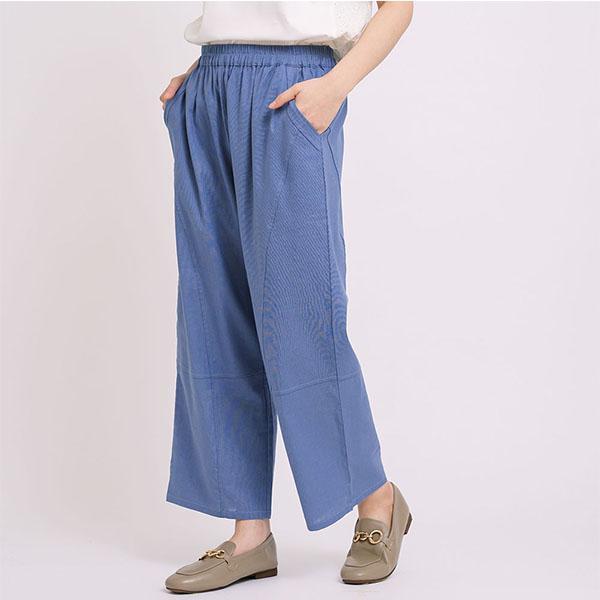 透氣棉麻剪接設計修身長褲-共2色 