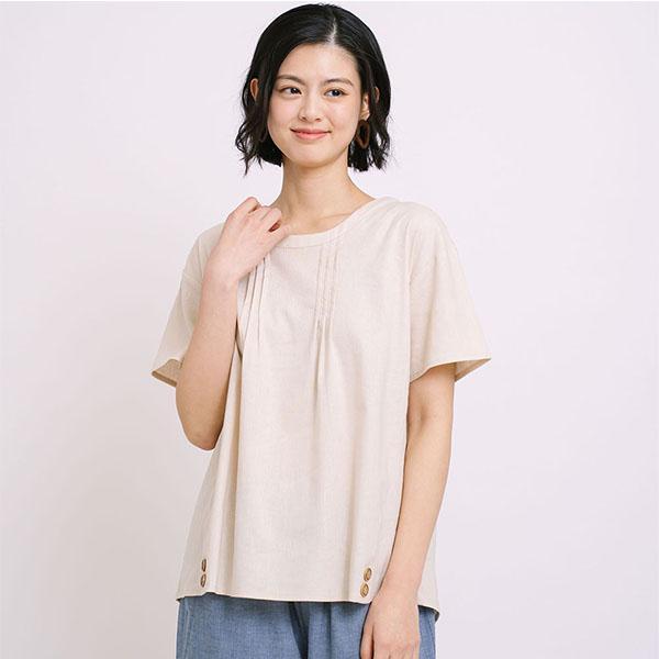 透氣棉麻釦子裝飾上衣-共2色 