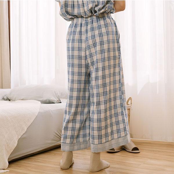 輕薄透氣格紋重紗寬褲-共2色 