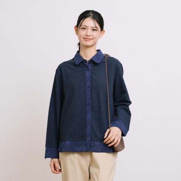 棉麻感刺繡拼接純棉開襟衫-共2色 棉麻感刺繡拼接純棉開襟衫,外出服,上衣,棉,米杏色,藍色,FANTINO,凡第諾