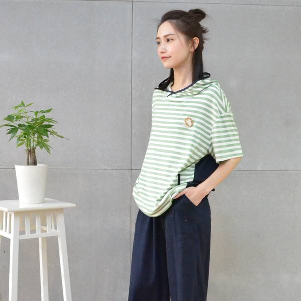 五分袖條紋休閒帽T(共3色) 休閒服,舒適,刺繡,台灣設計,台灣製造,文青,文創設計,刺蝟,戶外休閒