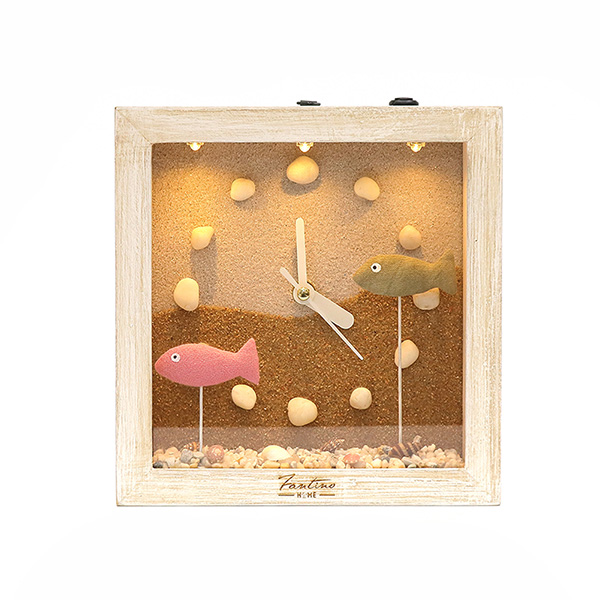 海洋深呼吸 手工木作時鐘-魚魚悠游 咖 家居品, 時鐘, 原木時鐘, 海洋時鐘, 手工時鐘, 療癒時鐘