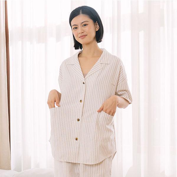 夏日清爽條紋開襟上衣套裝-共2色 