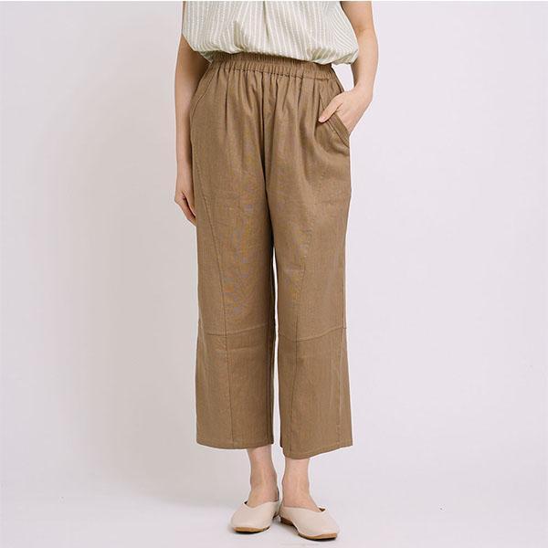 透氣棉麻剪接設計修身長褲-共2色 