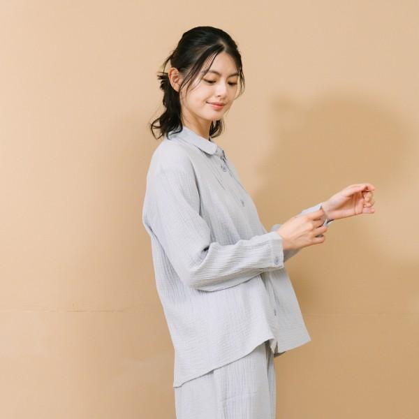 呼吸二重紗開襟襯衫-共2色 呼吸二重紗開襟襯衫,居家服,上衣,棉,粉色,淺灰藍,FANTINO,凡第諾