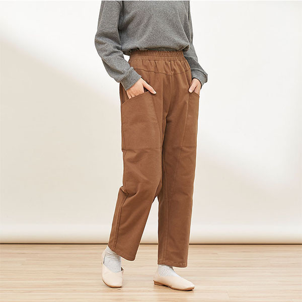 磨毛絨感剪接設計修身長褲-共2色 