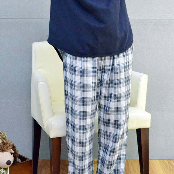 英倫風雙層紗格紋家居褲／居家長褲(共3色) 家居服,舒適,刺繡,台灣設計,台灣製造,文青,文創設計,刺蝟,居家良品