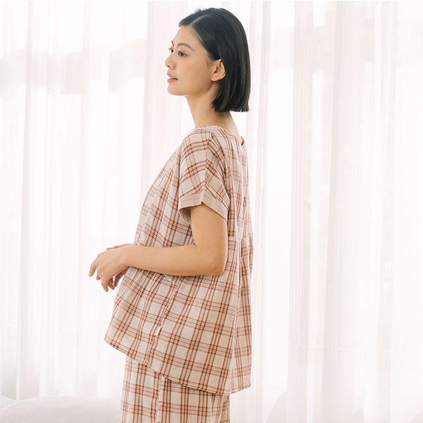 輕薄透氣格紋重紗上衣-共2色 