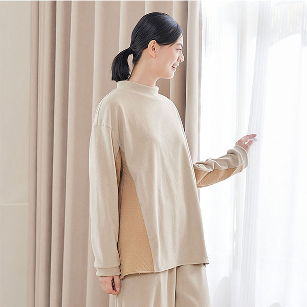 FLEECE搖粒絨半高領拼接上衣-共2色 