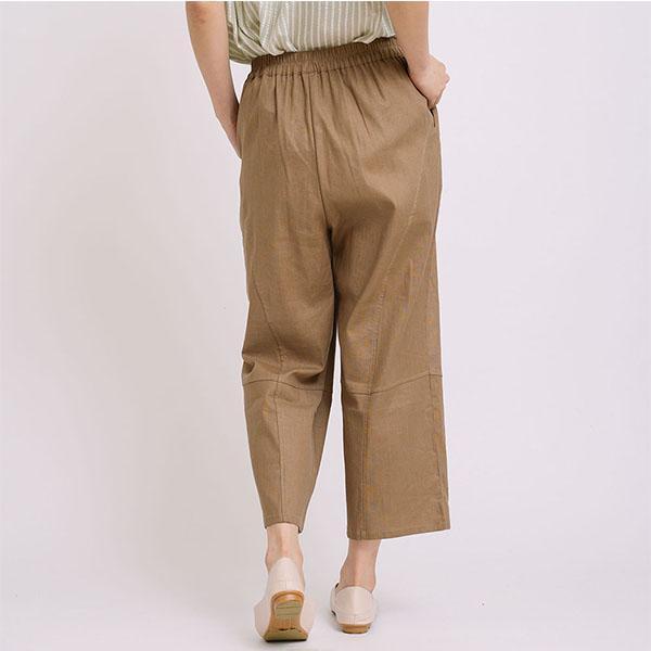 透氣棉麻剪接設計修身長褲-共2色 