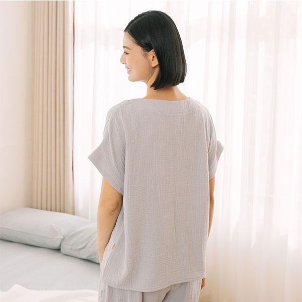 呼吸二重紗前打折連袖上衣-共2色 