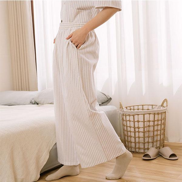 夏日清爽條紋寬褲-共2色 